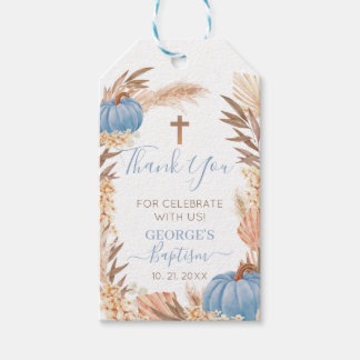 Boho Pampas Blue Pumpkin Baptism Gift Tags 