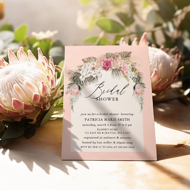 Boho Pampas Blush Floral Bridal Shower Invitation (Boho Pampas Blush Floral Bridal Shower Invitation)