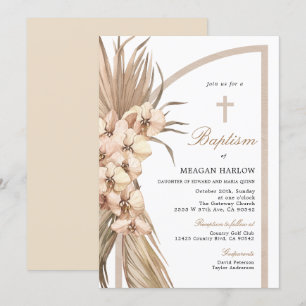 Boho Pampas Bohemian Baptism Celebration Invitation