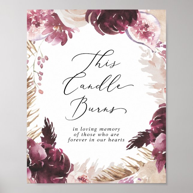 Boho Pampas Candle Burns Wedding Memorial Sign (Front)