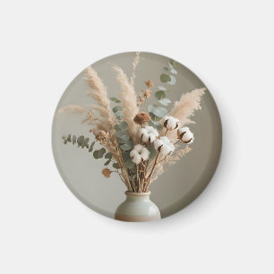 Boho Pampas Cotton Eucalyptus Neutral Floral Magnet