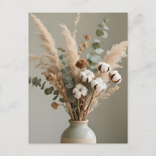 Boho Pampas Cotton Eucalyptus Neutral Floral Postcard