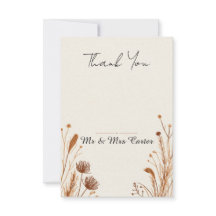 Boho Pampas Dried Botanical Wedding Thank You Card