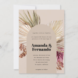 Boho Pampas Dried Leaves Desert Arch Wedding Invitation