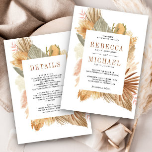 Boho Pampas Dried Palm All in One Wedding Invitation