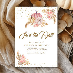 Boho Pampas Dusty Pink Roses Pumpkin Wedding Save The Date