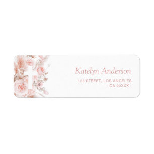 boho pampas dusty rose floral baptism address return address label
