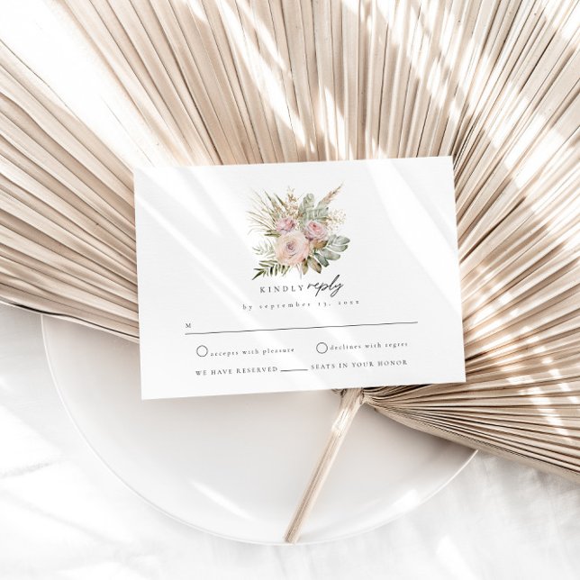 Boho Pampas Dusty Rose RSVP Enclosure Card (Creator Uploaded)