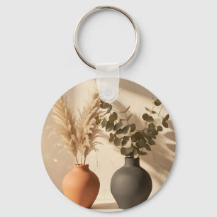 Boho Pampas Eucalyptus Ceramic Vase Still Life Key Ring