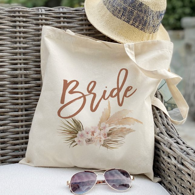 Boho Pampas Floral Bride Tote Bag (Creator Uploaded)