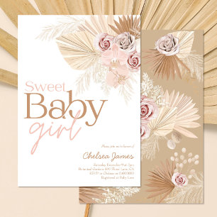 Boho pampas floral girl baby shower invitation