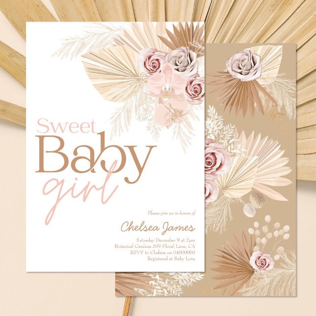 Boho pampas floral girl baby shower invitation (Creator Uploaded)