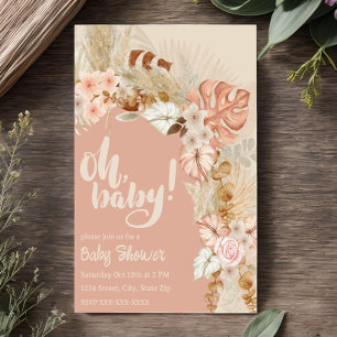 Boho Pampas Floral Shower Invitation