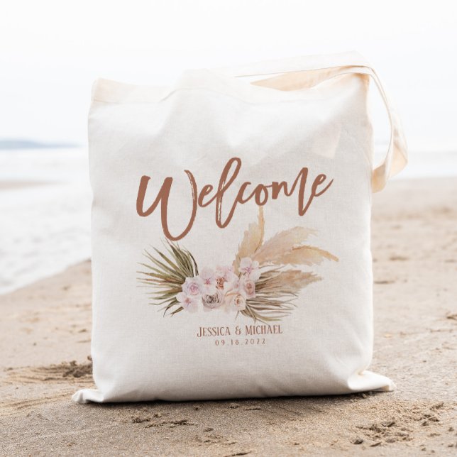 Boho Pampas Floral Wedding Welcome Tote Bag (Creator Uploaded)
