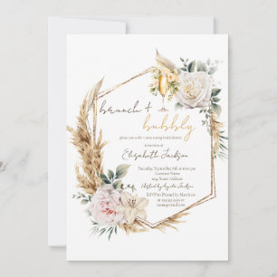 Boho Pampas Flowers Brunch & Bubbly Bridal Shower Invitation