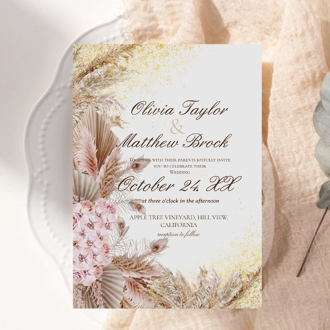 Boho Pampas Flowers Grass Wedding Invitation (Creator Uploaded)