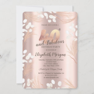 Boho Pampas Flowers Rose Gold 40th Birthday  Invitation
