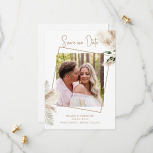 Boho Pampas Foliage Photo Wedding  Save The Date