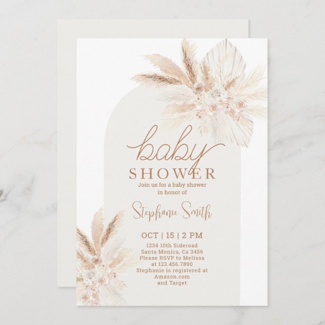 Boho Pampas Gender Neutral Baby Shower Invitation (Front/Back)