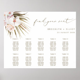Boho Pampas Grass 10 Tables Wedding Seating Plan Poster