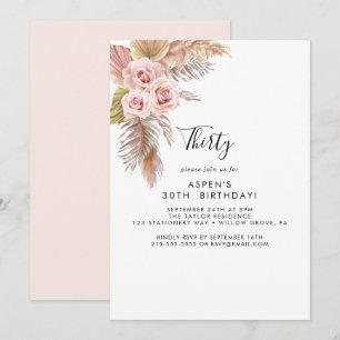 Boho Pampas Grass 30th Birthday Invitation