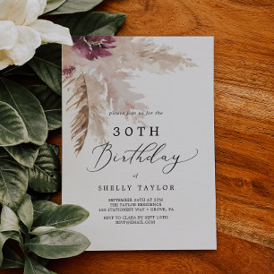 Boho Pampas Grass 30th Birthday Invitation