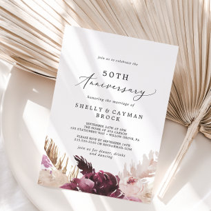 Boho Pampas Grass 50th Wedding Anniversary Invitation