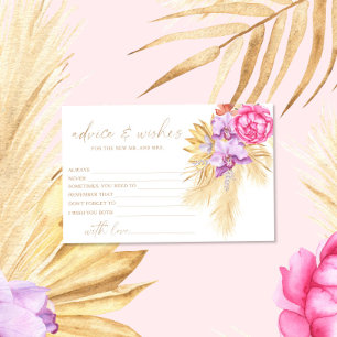 Boho pampas grass, advice and wishes bridal shower stationery
