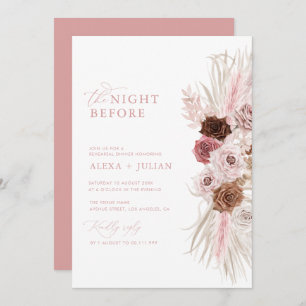 Boho pampas grass and dusty pink rehearsal dinner invitation
