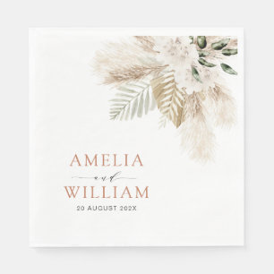 boho pampas grass and greenery wedding napkin