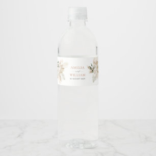 boho pampas grass and greenery wedding water bottle label