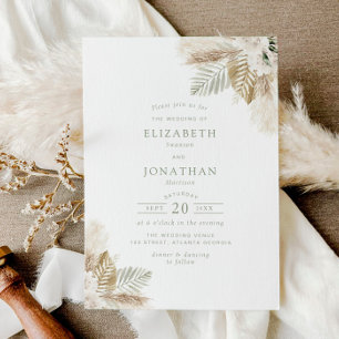 boho pampas grass and sage green wedding invitation