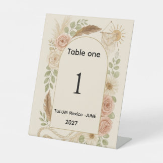 Boho Pampas Grass Arch Table Number Pedestal Sign