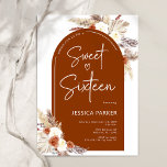 Boho Pampas Grass Arch Terracotta Sweet Sixteen Invitation<br><div class="desc">Boho sweet sixteen birthday invitation in terracotta burnt orange. Beautiful modern minimalist design with hand painted botanical accents. Features pampas grass, leaves, roses and typography script font with a little heart. Bohemian style sweet 16 bday celebration. Trendy desert theme perfect for fall, winter, spring or summer. You can choose printed...</div>