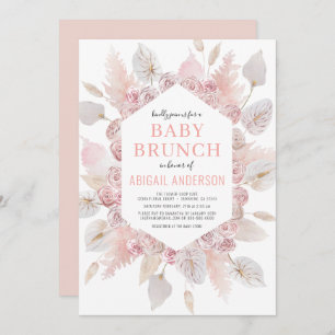 Boho Pampas Grass Baby Brunch Elegant Blush Pink Invitation
