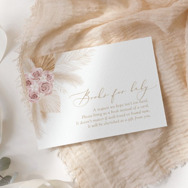 Boho Pampas Grass Baby Shower Books for Baby Enclosure Card (Creator Uploaded)