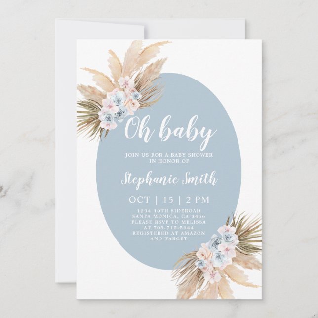 Boho Pampas Grass Baby Shower Boy Invitation (Front)