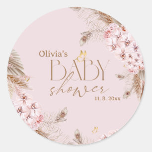  Boho Pampas Grass Baby Shower Classic Round Sticker