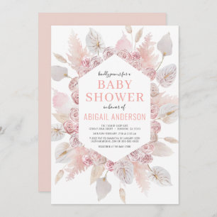 Boho Pampas Grass Baby Shower Elegant Blush Pink Invitation