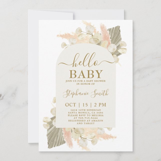 Boho Pampas Grass Baby Shower Girl Invitation (Front)