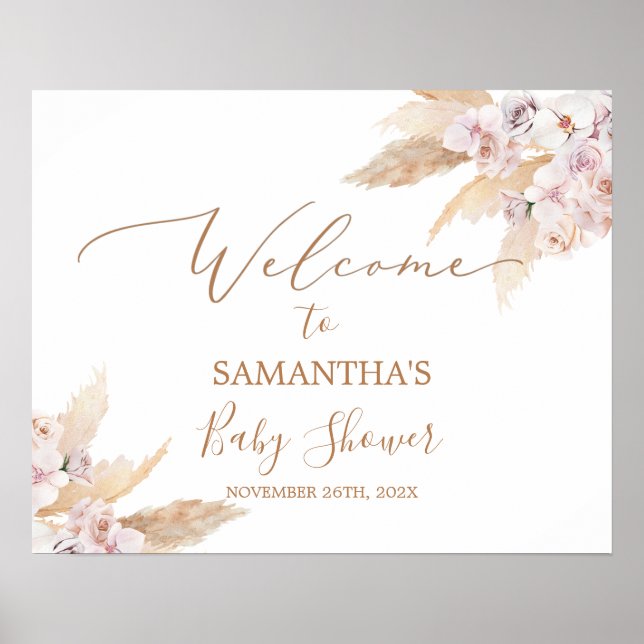 Boho Pampas Grass Baby Shower Girl Welcome sign (Front)
