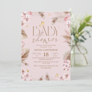  Boho Pampas Grass Baby Shower Invitation