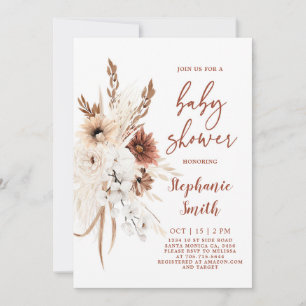  Boho Pampas Grass Baby Shower Invitation