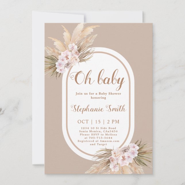 Boho Pampas Grass Baby Shower Invitation (Front)