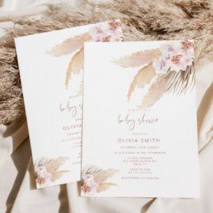 Boho pampas grass baby shower invitation