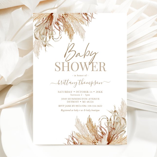 Boho Pampas Grass Baby Shower Invitation (Creator Uploaded)