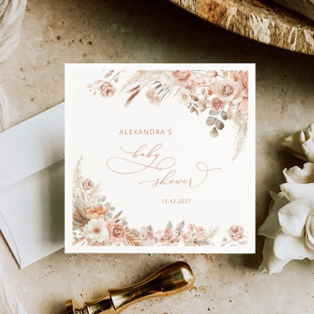 Boho Pampas Grass Baby Shower Napkin (Creator Uploaded)