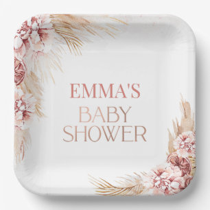 Boho Pampas Grass Baby Shower Paper Plate