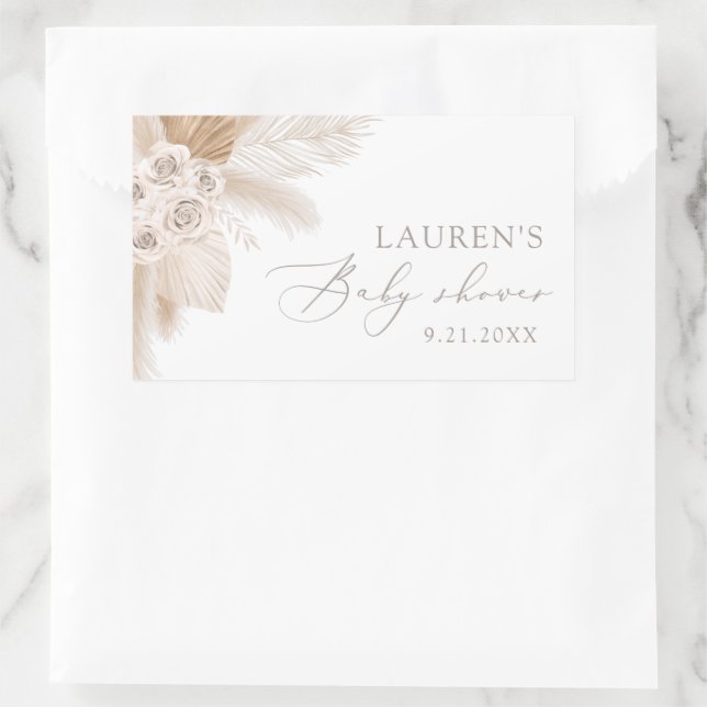 Boho Pampas Grass Baby Shower Rectangular Sticker (Bag)