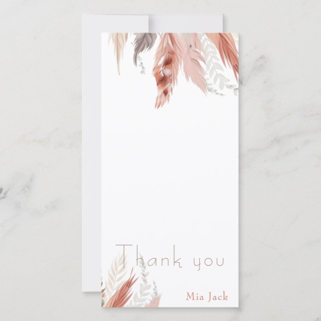Boho pampas grass baby shower thank cards  (Front)